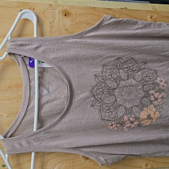 Gaiam Size L Beige Boho Floral Print Sleeveless Tank Top - Picture 2 of 9